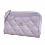 Chanel Coin Purse Quilted Caviar Leather Light Purple Silver