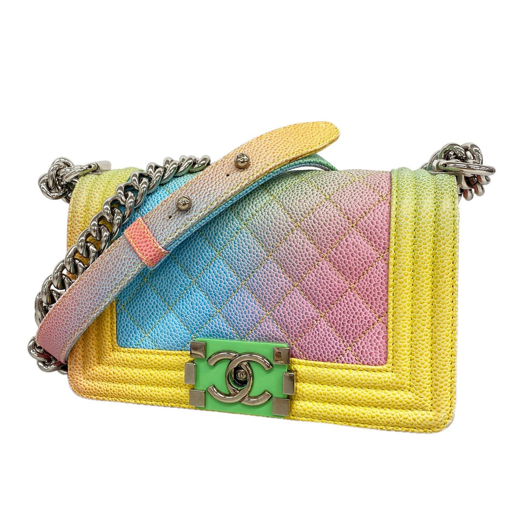 Chanel Shoulder Bag Boy Caviar Leather Multicolor Silver
