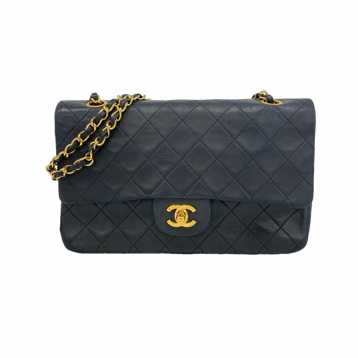 Chanel Shoulder Bag Quilted Lambskin Black Gold