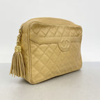 Chanel Shoulder Bag Quilted Caviar Leather Beige Gold — view 2