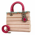 Dior Handbag Cannage Lady Canvas Leather Multicolor Silver 2-Way Bag