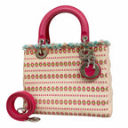 Dior Handbag Cannage Lady Canvas Leather Multicolor Silver 2-Way Bag