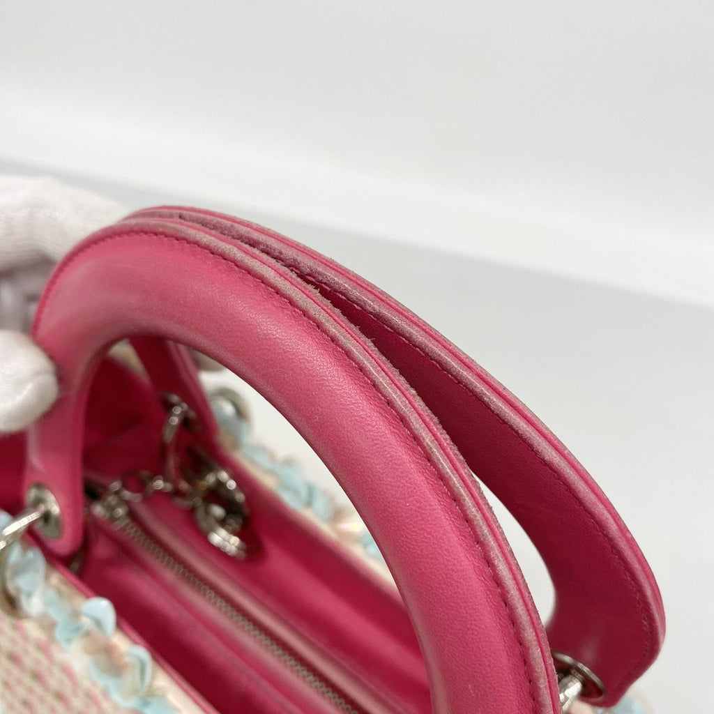 Dior Handbag Cannage Lady Canvas Leather Multicolor Silver 2-Way Bag — view 8