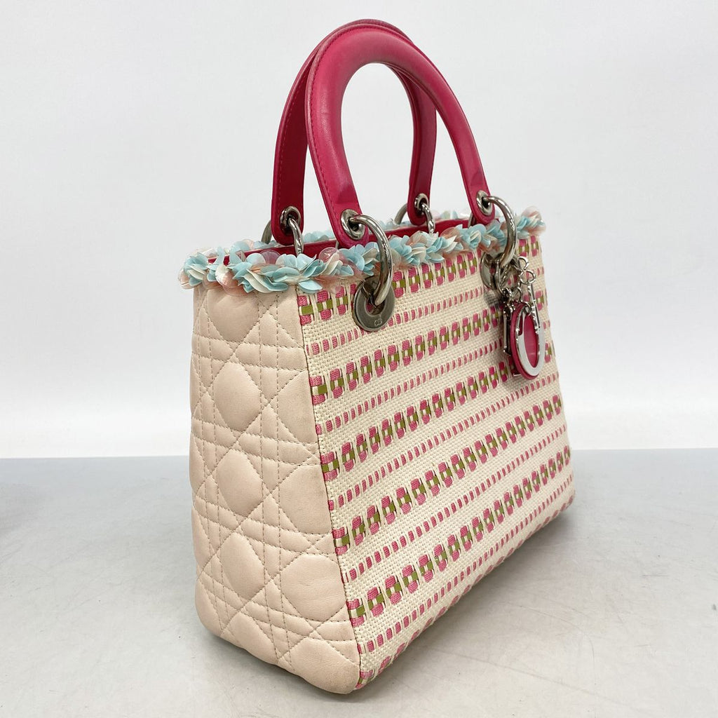 Dior Handbag Cannage Lady Canvas Leather Multicolor Silver 2-Way Bag — view 2