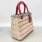 Dior Handbag Cannage Lady Canvas Leather Multicolor Silver 2-Way Bag — view 2