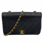 Chanel Shoulder Bag Quilted Lambskin Black Gold