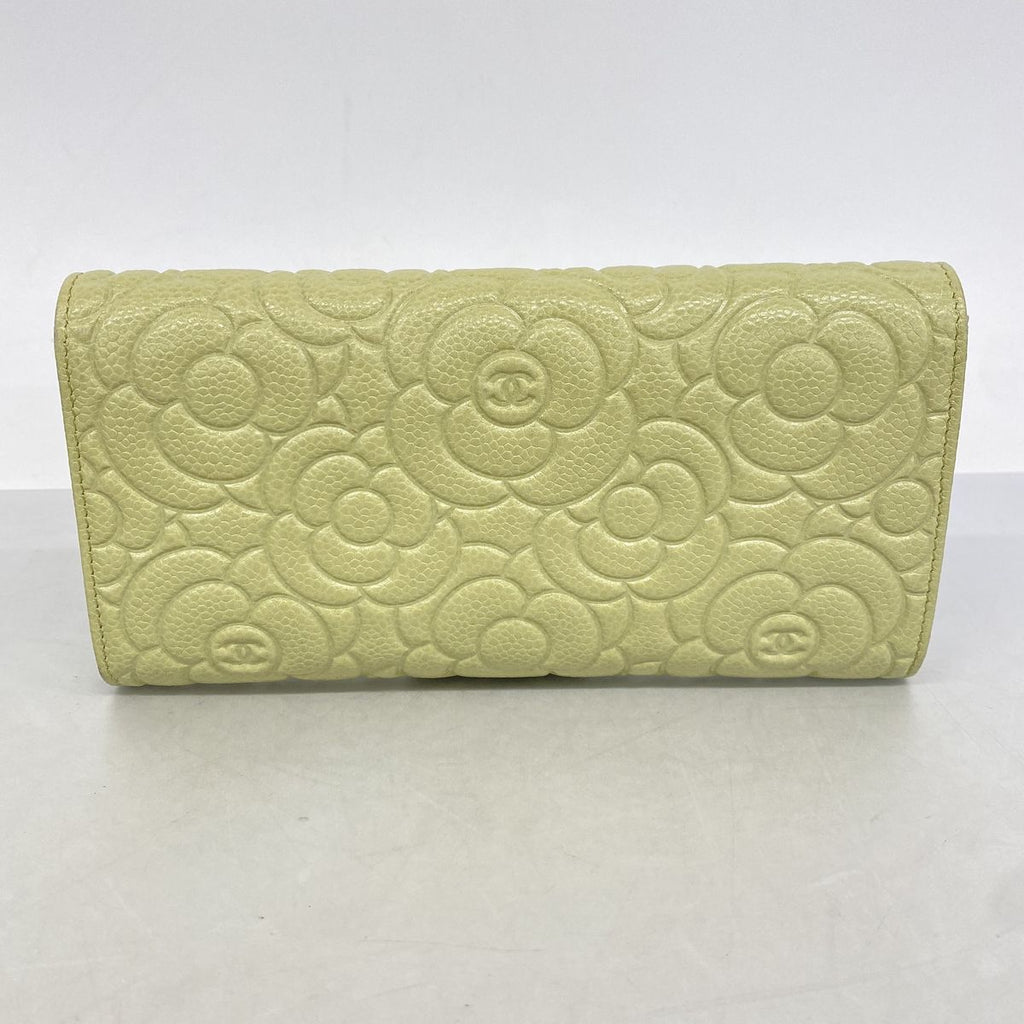 Chanel Wallet Camellia Caviar Leather Green Silver — view 8