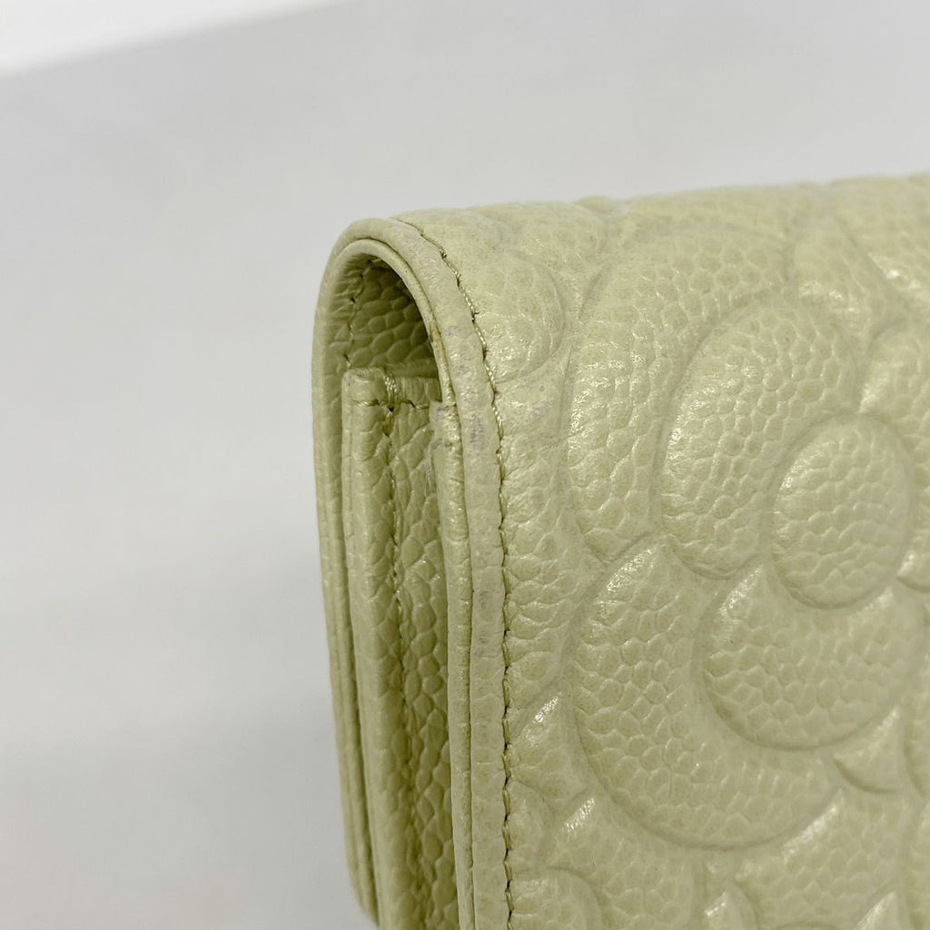 Chanel Wallet Camellia Caviar Leather Green Silver — view 7