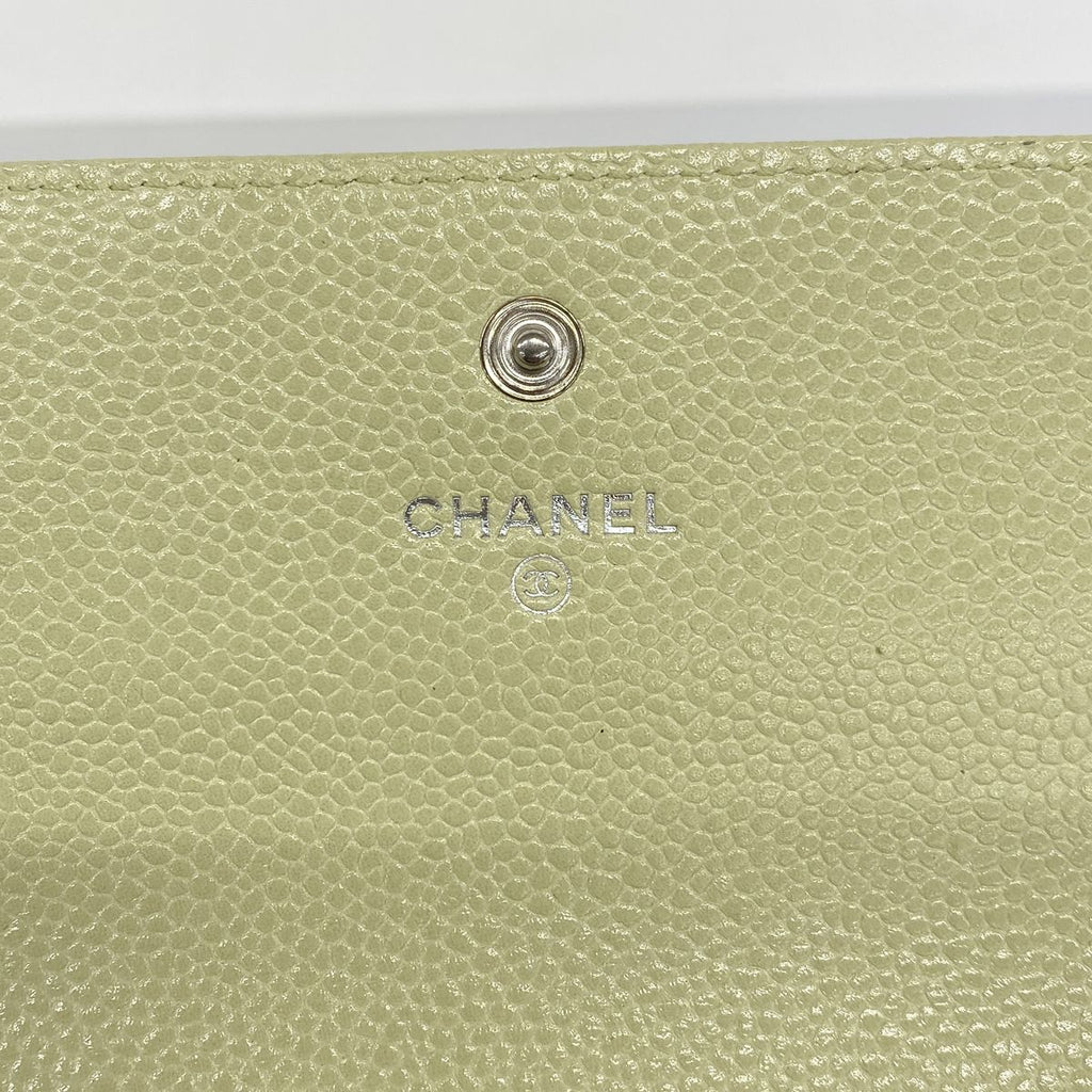 Chanel Wallet Camellia Caviar Leather Green Silver — view 4