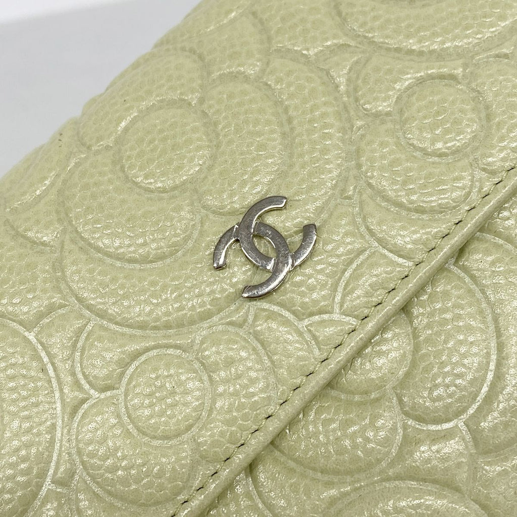 Chanel Wallet Camellia Caviar Leather Green Silver — view 6