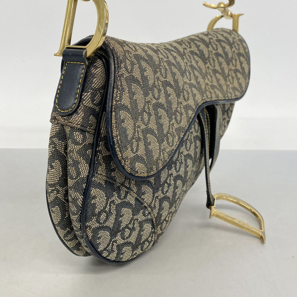 Dior Handbag Trotter Saddle Canvas Navy Beige Gold — view 2