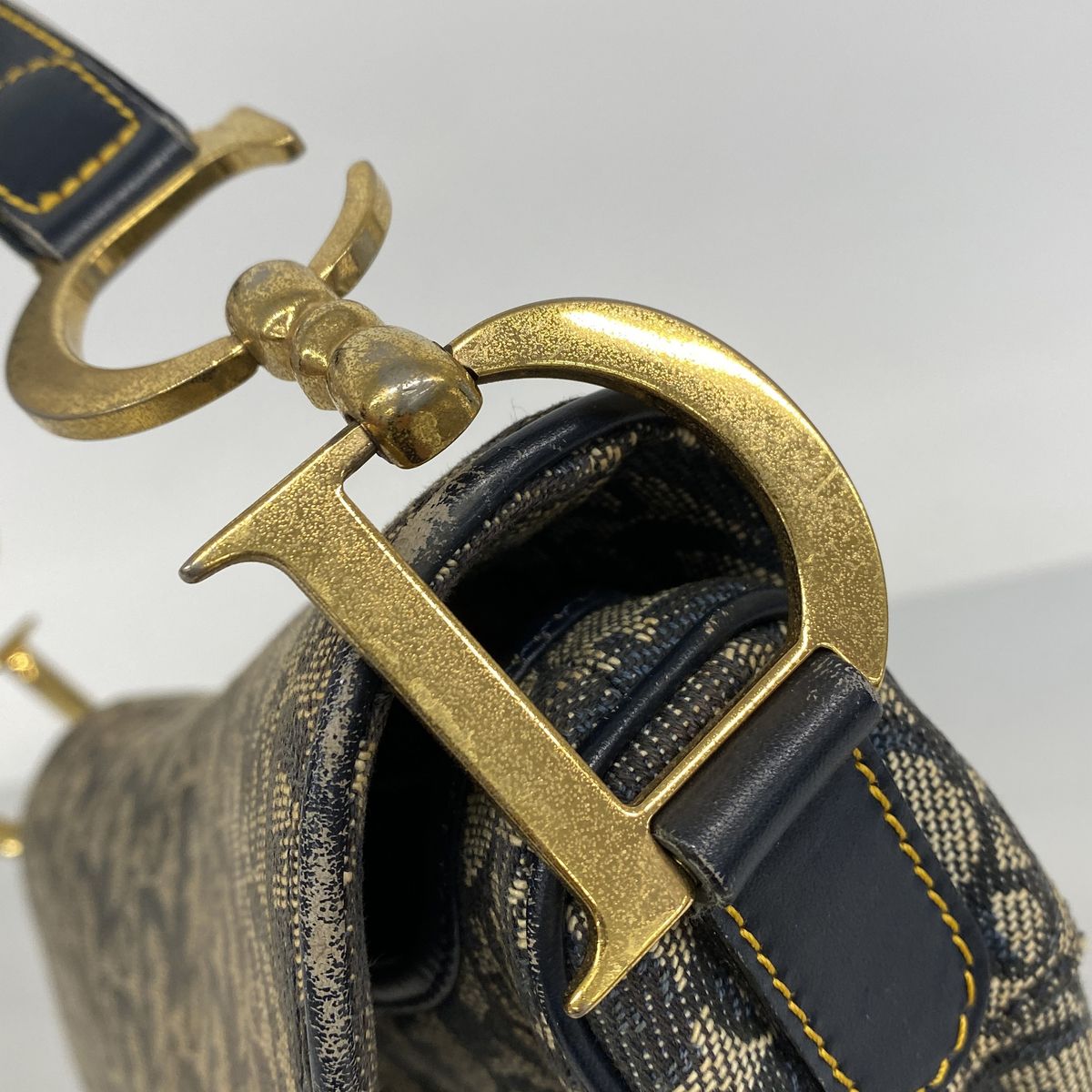 Dior Handbag Trotter Saddle Canvas Navy Beige Gold — view 8