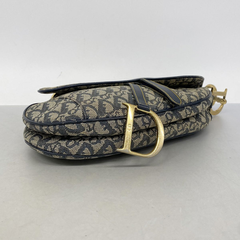 Dior Handbag Trotter Saddle Canvas Navy Beige Gold — view 3