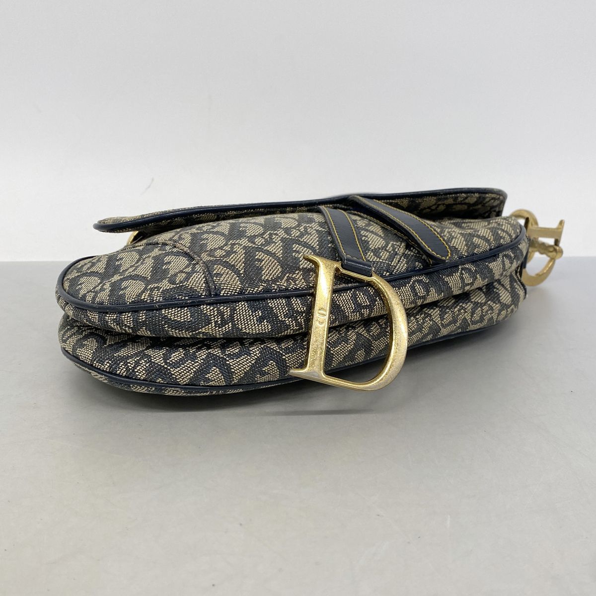 Dior Handbag Trotter Saddle Canvas Navy Beige Gold — view 3