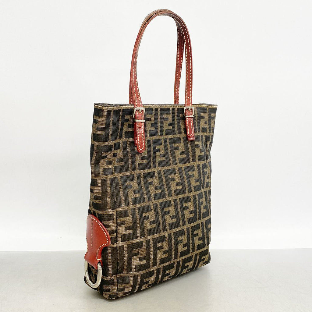 Fendi Tote Bag Zucca Nylon Canvas Brown Red Silver — view 2
