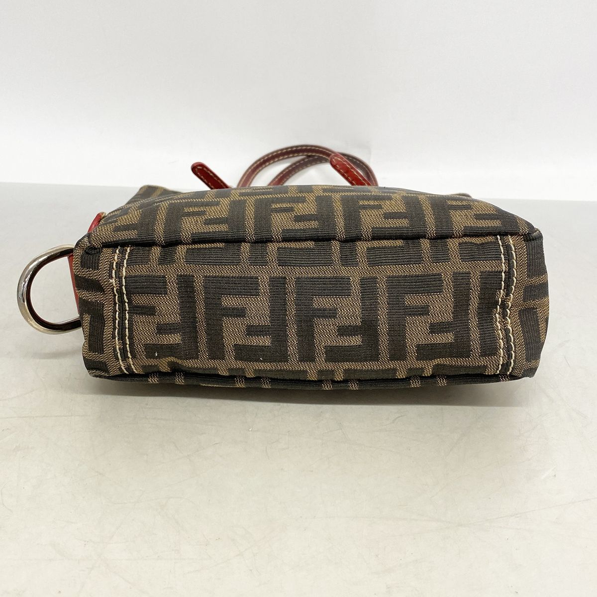 Fendi Tote Bag Zucca Nylon Canvas Brown Red Silver — view 3