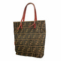 Fendi Tote Bag Zucca Nylon Canvas Brown Red Silver