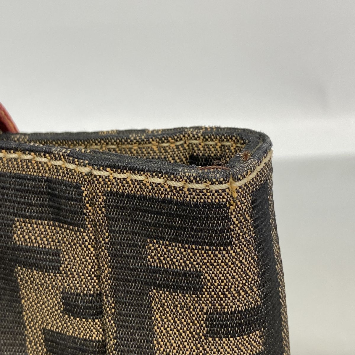 Fendi Tote Bag Zucca Nylon Canvas Brown Red Silver — view 8