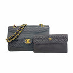 Chanel Shoulder Bag Quilted Lambskin Black Gold