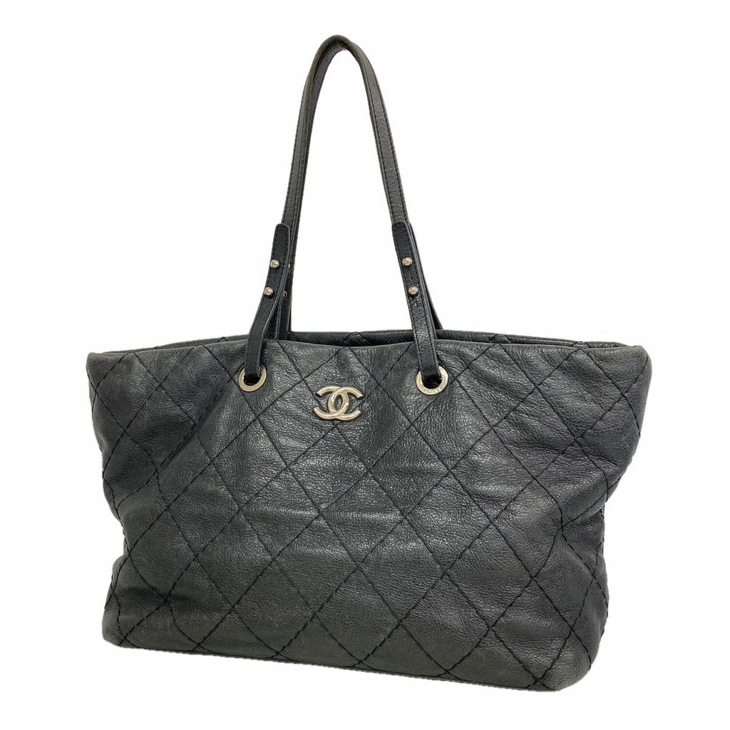 Chanel Tote Bag on the Road Leather Black Silver