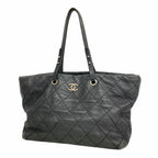 Chanel Tote Bag on the Road Leather Black Silver