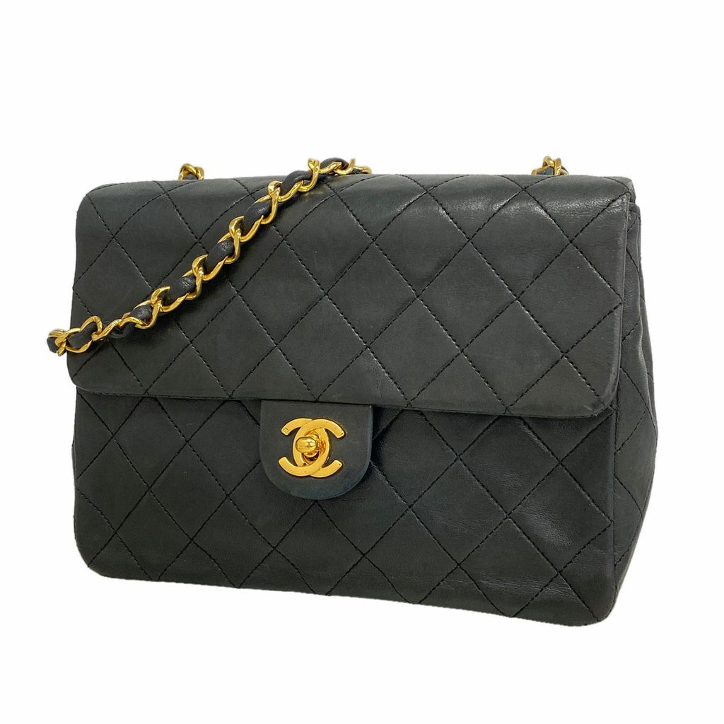 Chanel Shoulder Bag Mini Quilted Lambskin Black Gold