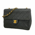 Chanel Shoulder Bag Mini Quilted Lambskin Black Gold