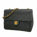 Chanel Shoulder Bag Mini Quilted Lambskin Black Gold