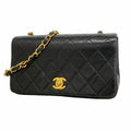 Chanel Shoulder Bag Mini Quilted Lambskin Black Gold