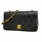 Chanel Shoulder Bag Mini Quilted Lambskin Black Gold