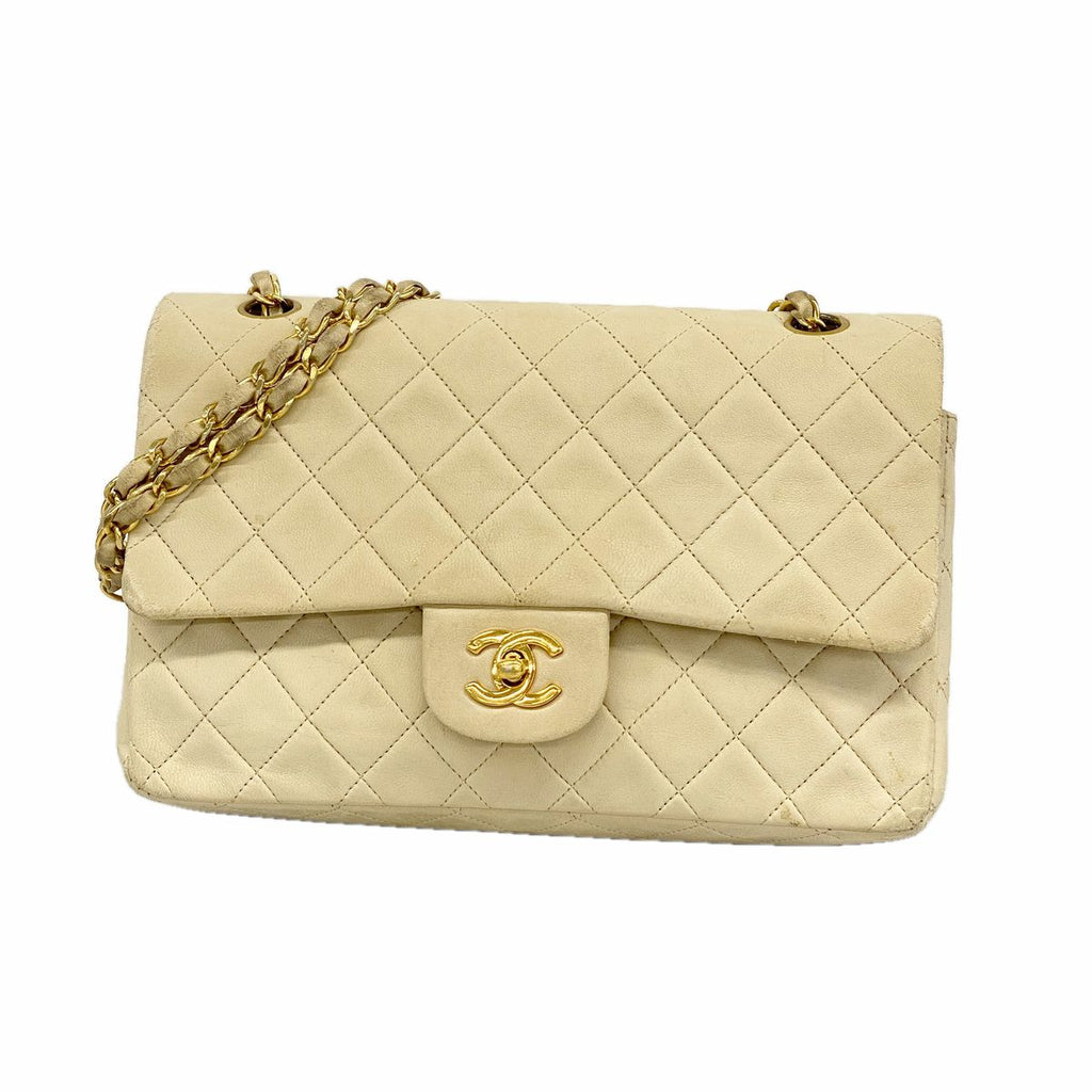 Chanel Shoulder Bag Quilted Lambskin Beige Gold
