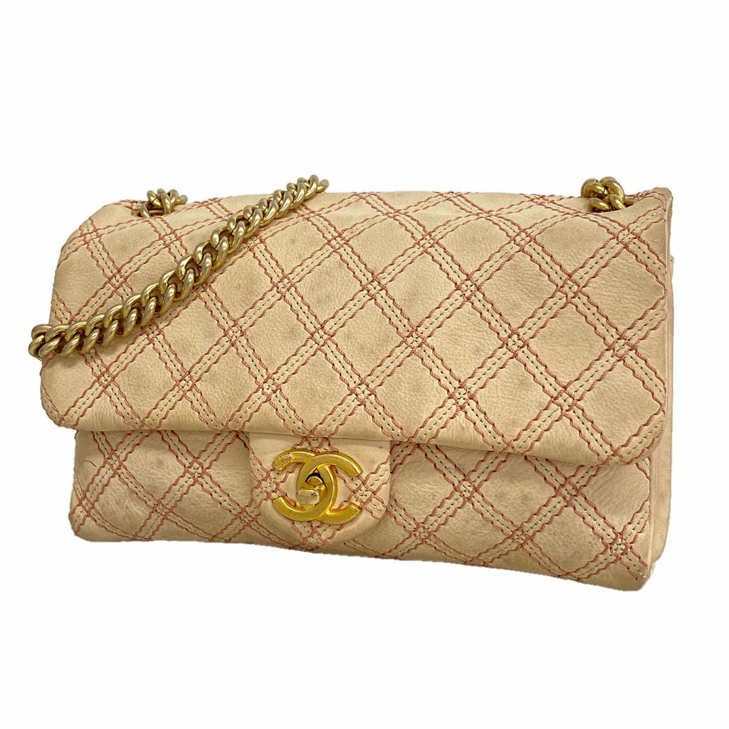 Chanel Shoulder Bag Wild Stitch Leather Pink Gold