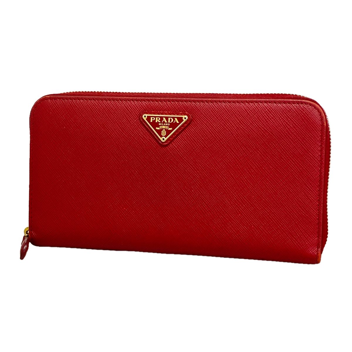 Prada Wallet Saffiano Leather Red Gold