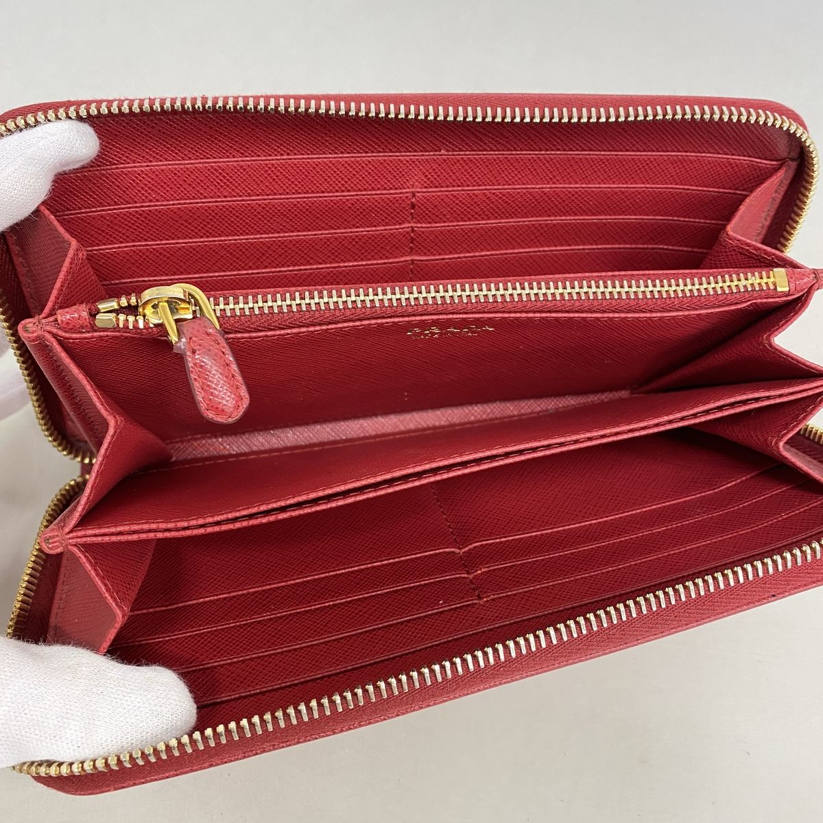 Prada Wallet Saffiano Leather Red Gold — view 3