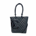 Chanel Tote Bag Cambon Leather Black Silver