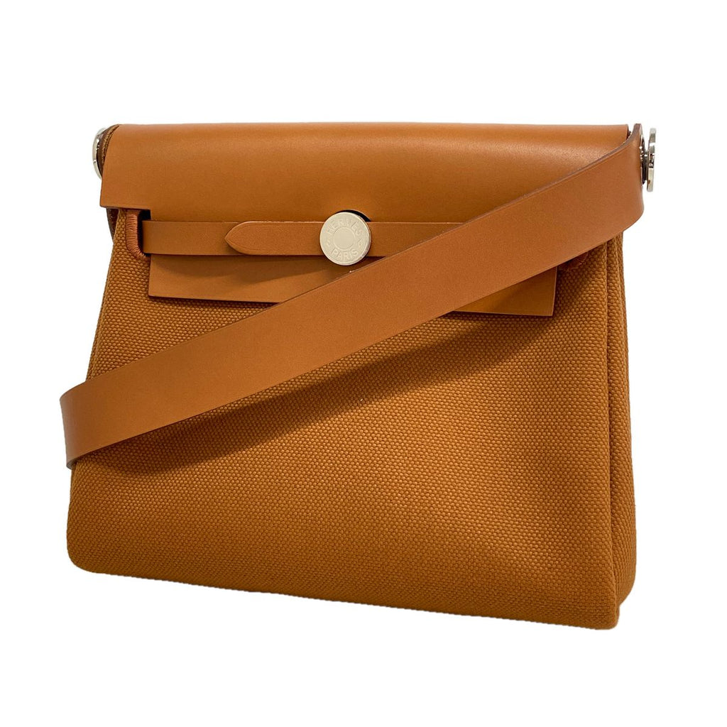 Hermes Shoulder Bag Herbag Mini Toile Military Vache Hunter Fauve Silver