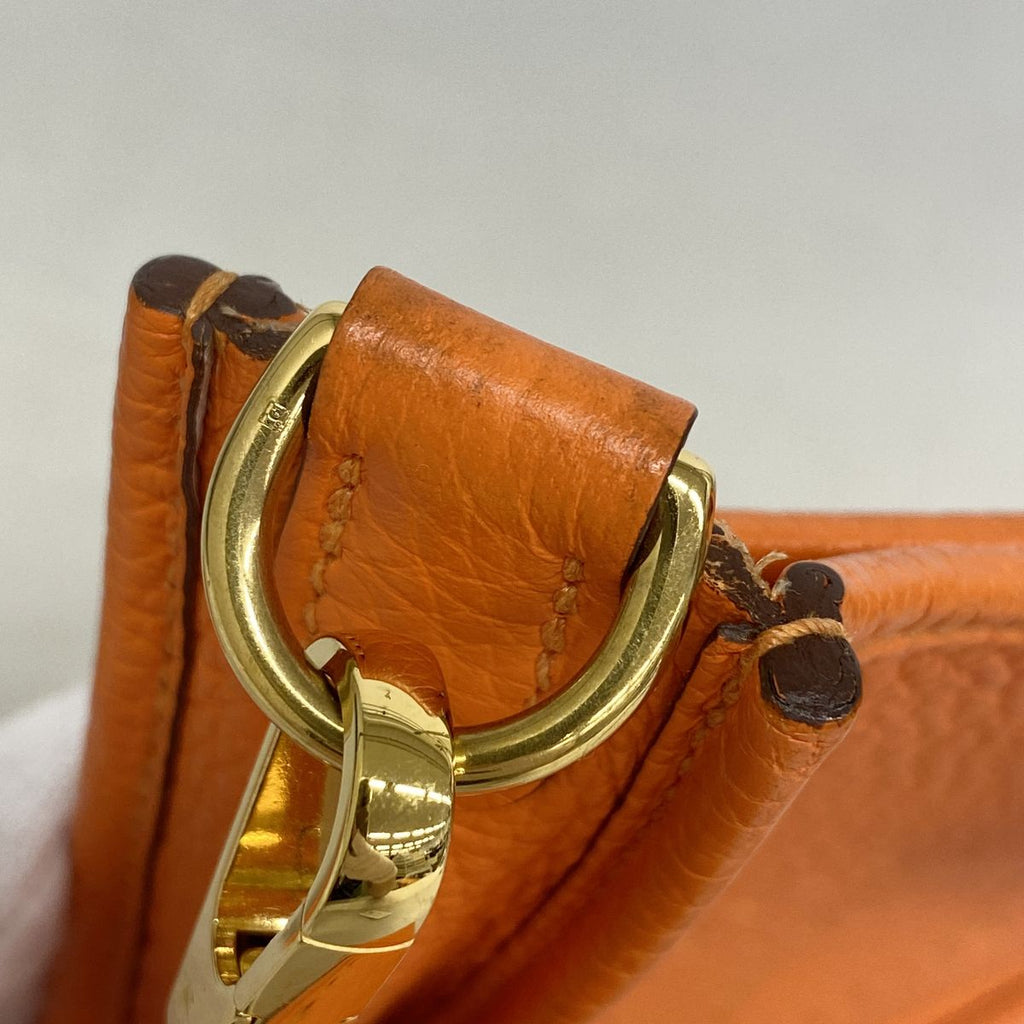 Hermes Shoulder Bag Evelyne TPM Taurillon Clemence Orange Minien Gold — view 6