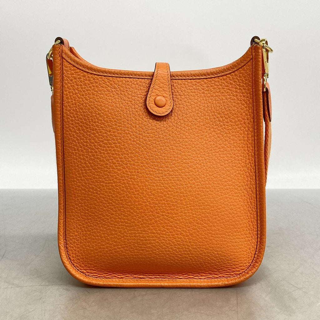 Hermes Shoulder Bag Evelyne TPM Taurillon Clemence Orange Minien Gold — view 7