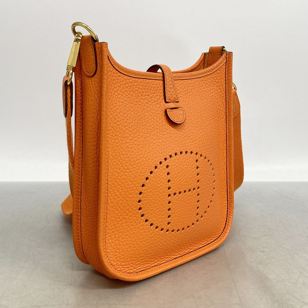 Hermes Shoulder Bag Evelyne TPM Taurillon Clemence Orange Minien Gold — view 2