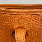 Hermes Shoulder Bag Evelyne TPM Taurillon Clemence Orange Minien Gold — view 5