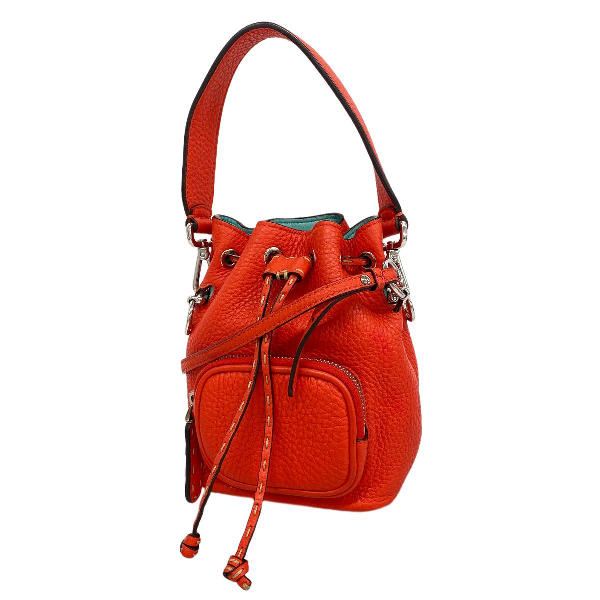 Fendi Handbag Montresor Mini Leather Red Silver 2-Way Bag
