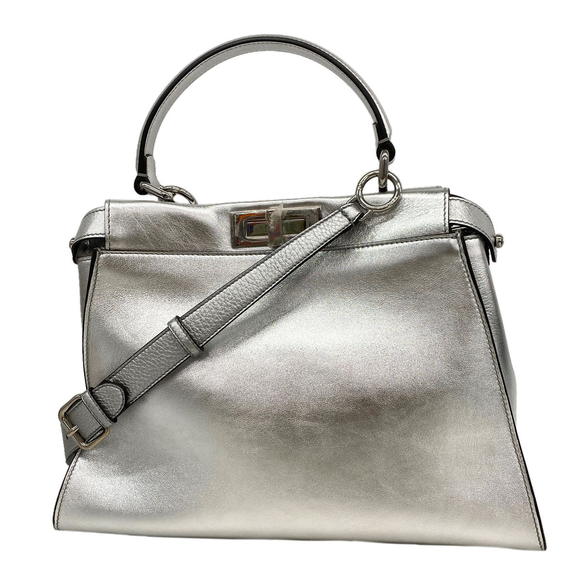 Fendi Handbag Peekaboo Leather Silver