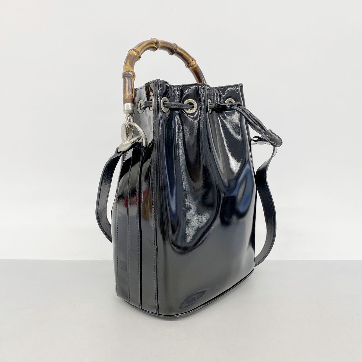 Gucci Handbag Bamboo Patent Black Silver — view 2