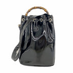 Gucci Handbag Bamboo Patent Black Silver