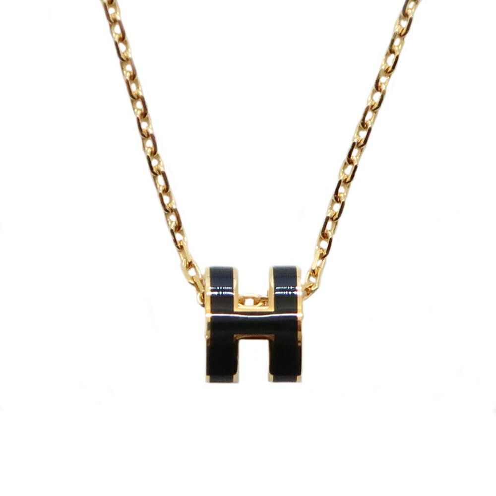 Hermes Necklace Mini Pop H Rocabar Black Gold H Logo Pendant
