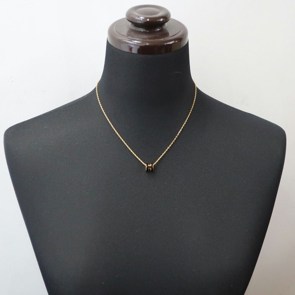 Hermes Necklace Mini Pop H Rocabar Black Gold H Logo Pendant — view 7