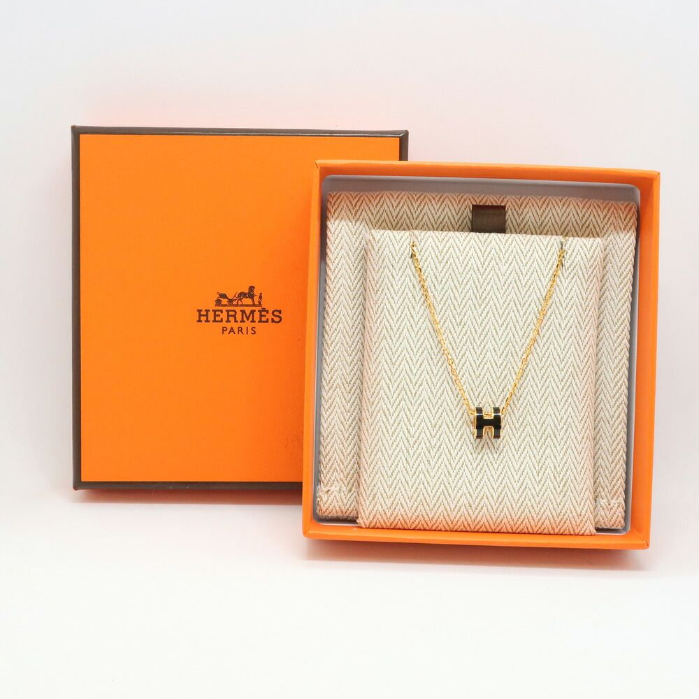 Hermes Necklace Mini Pop H Rocabar Black Gold H Logo Pendant — view 8