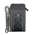 Chanel Chain Phone Case Shoulder Bag Quilted Black Silver