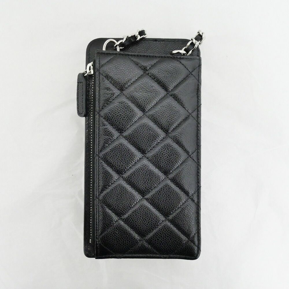 Chanel Chain Phone Case Shoulder Bag Quilted Black Silver — view 2