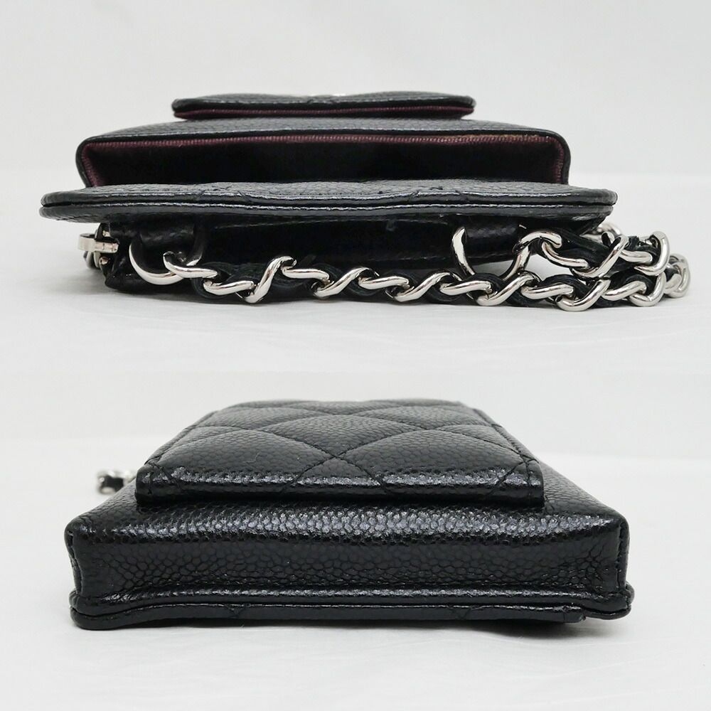 Chanel Chain Phone Case Shoulder Bag Quilted Black Silver — view 3